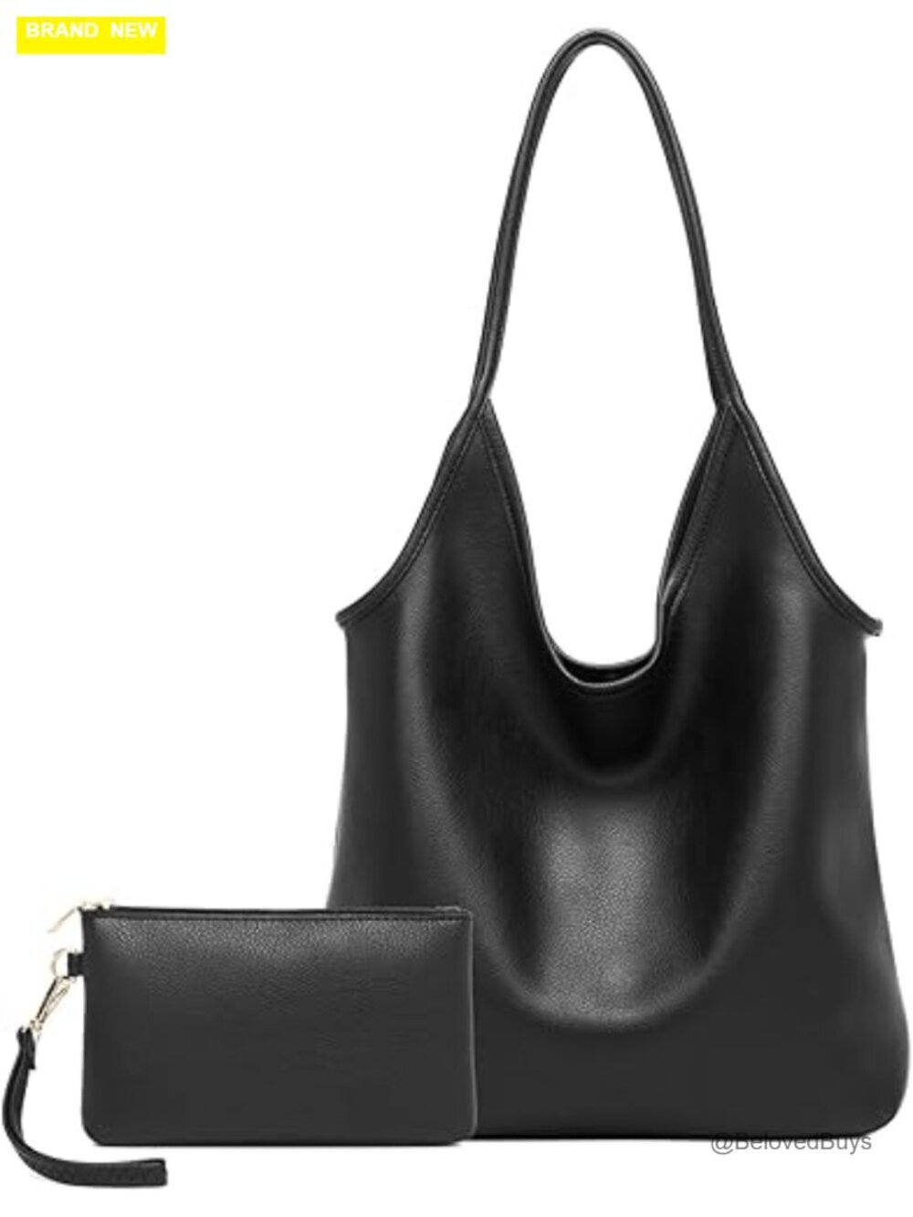 Soft Slouchy Vegan Leather Hobo Shoulder Bag with Cosmetic Pouch